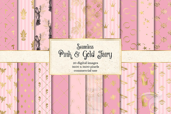 Pink and Gold Fairy Digital Paper