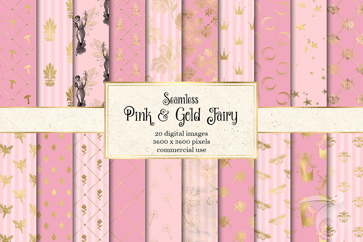 Pink and Gold Fairy Digital Paper in Patterns - product preview 8