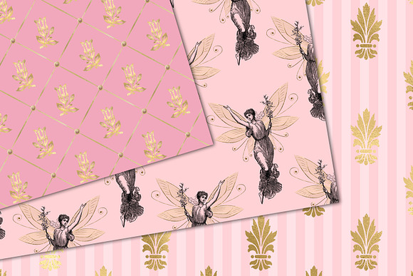 Pink and Gold Fairy Digital Paper in Patterns - product preview 3