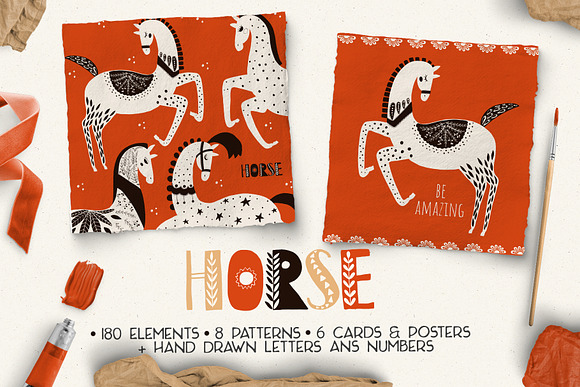 Folk horse clipart in Illustrations - product preview 4