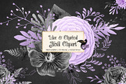 Lilac and Charcoal Floral Clipart