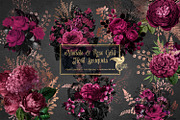 Marsala and Rose Gold Floral Clipart