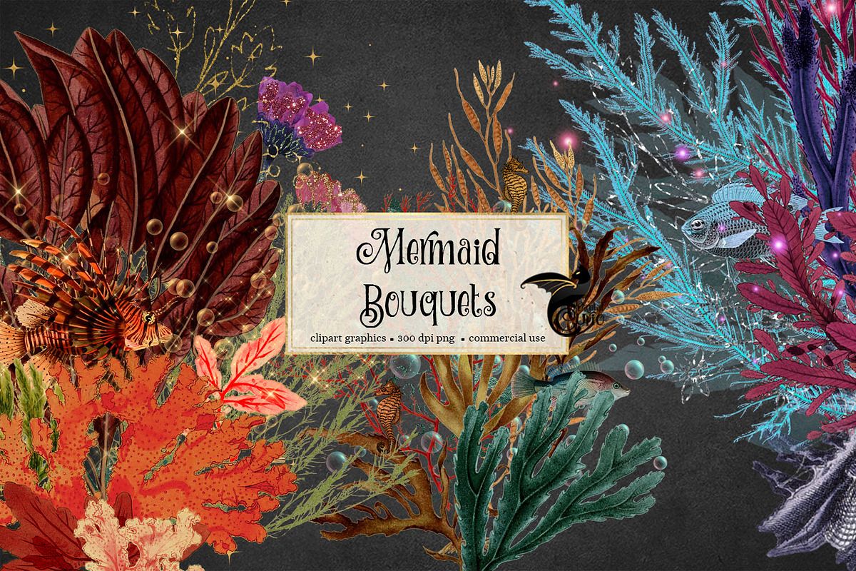 Mermaid Bouquets Clipart in Illustrations - product preview 8