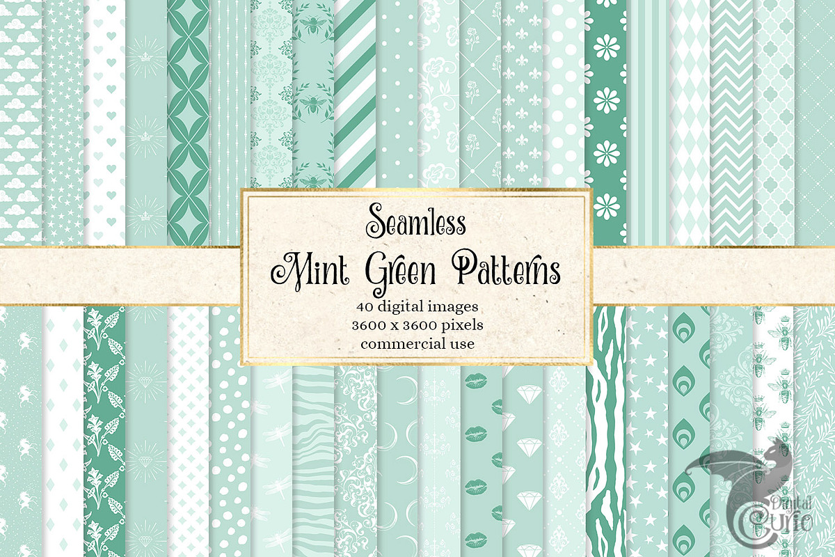Mint Green Digital Paper in Patterns - product preview 8