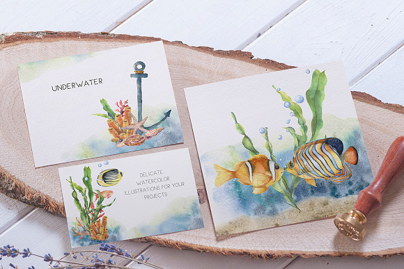 Underwater. Watercolor clip art in Illustrations - product preview 1