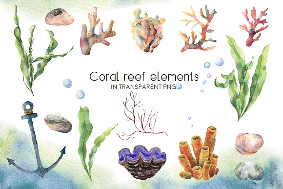 Underwater. Watercolor clip art in Illustrations - product preview 3