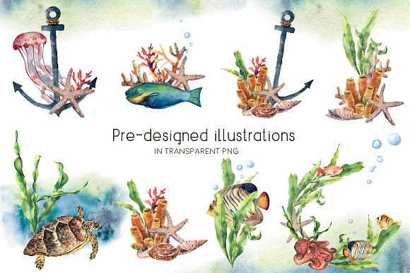 Underwater. Watercolor clip art in Illustrations - product preview 4