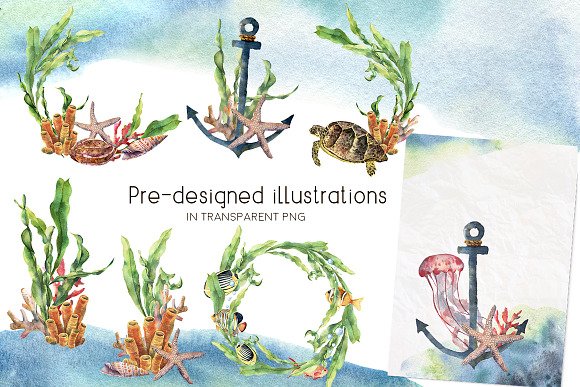Underwater. Watercolor clip art in Illustrations - product preview 5