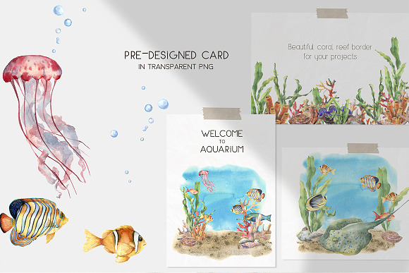 Underwater. Watercolor clip art in Illustrations - product preview 6