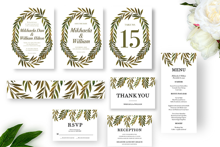 Leaves Wreath Wedding Invitation Set in Stationery Templates - product preview 8