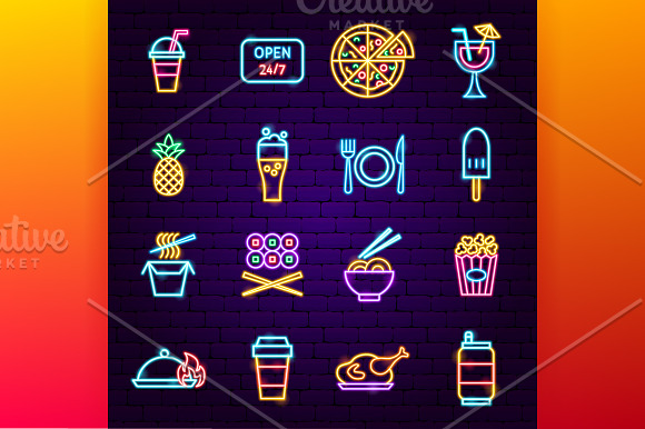 Fast Food Neon in Icons - product preview 1