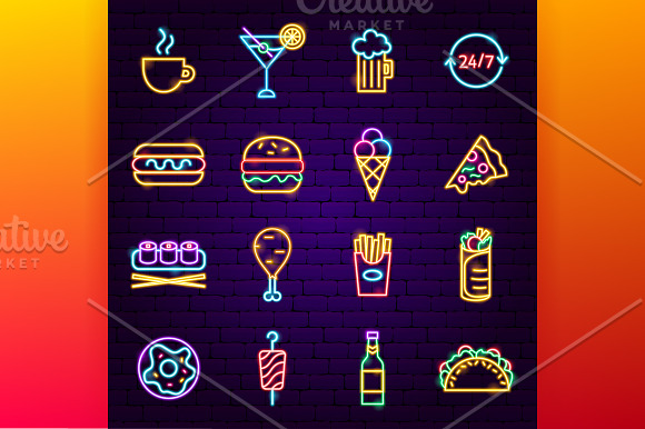 Fast Food Neon in Icons - product preview 2