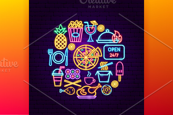 Fast Food Neon in Icons - product preview 3