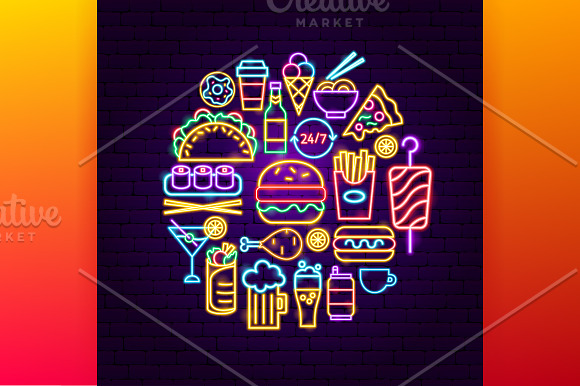 Fast Food Neon in Icons - product preview 4
