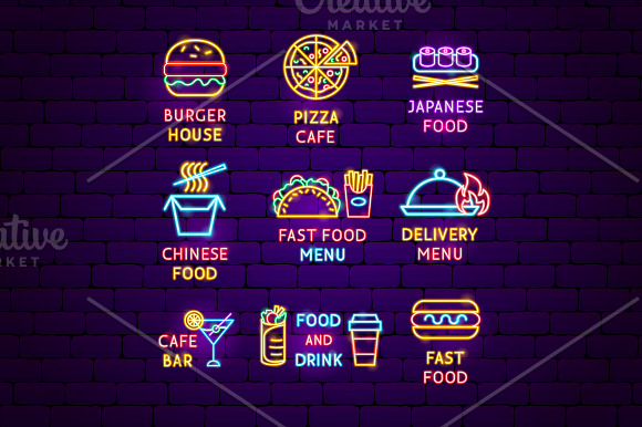 Fast Food Neon in Icons - product preview 6