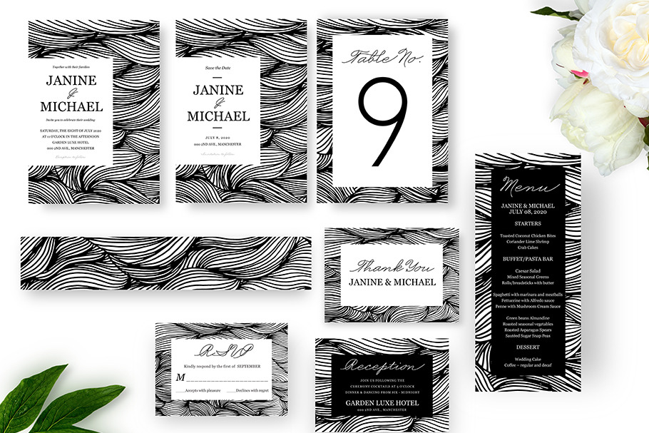 Wave Lines Wedding Invitation Set in Stationery Templates - product preview 8
