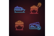 Cruise neon light icons set
