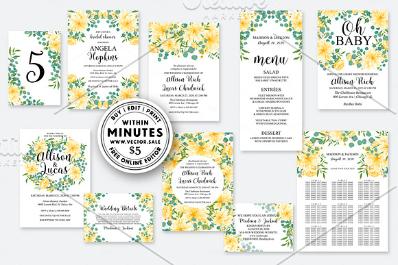 Wedding Invitation yellow dahlia in Wedding Templates - product preview 1