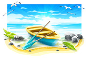Fishing boat with paddles. Vector.
