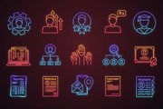 Resume neon light icons set