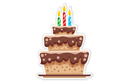 Birthday chocolate cake. Vector.