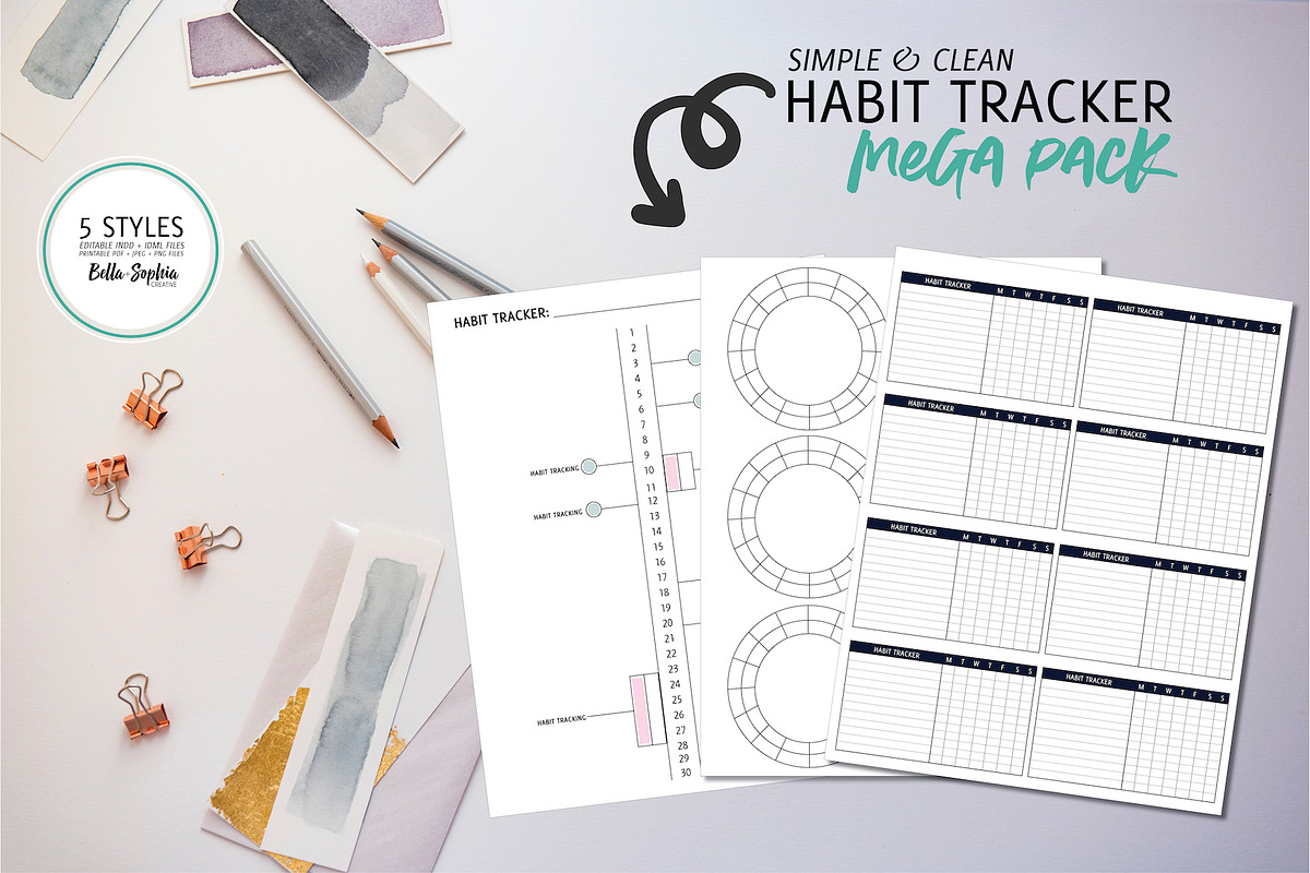 Simple Habit Tracker Mega Pack in Stationery Templates - product preview 8