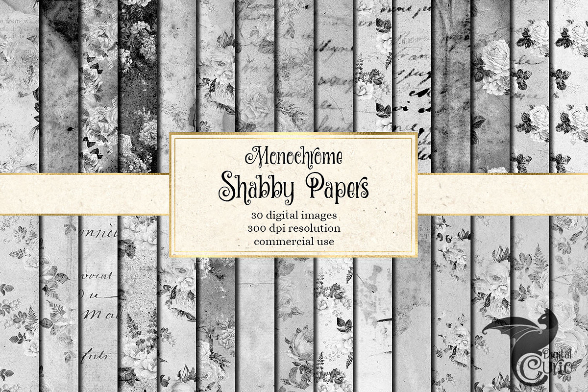 Monochrome Shabby Paper Textures in Textures - product preview 8