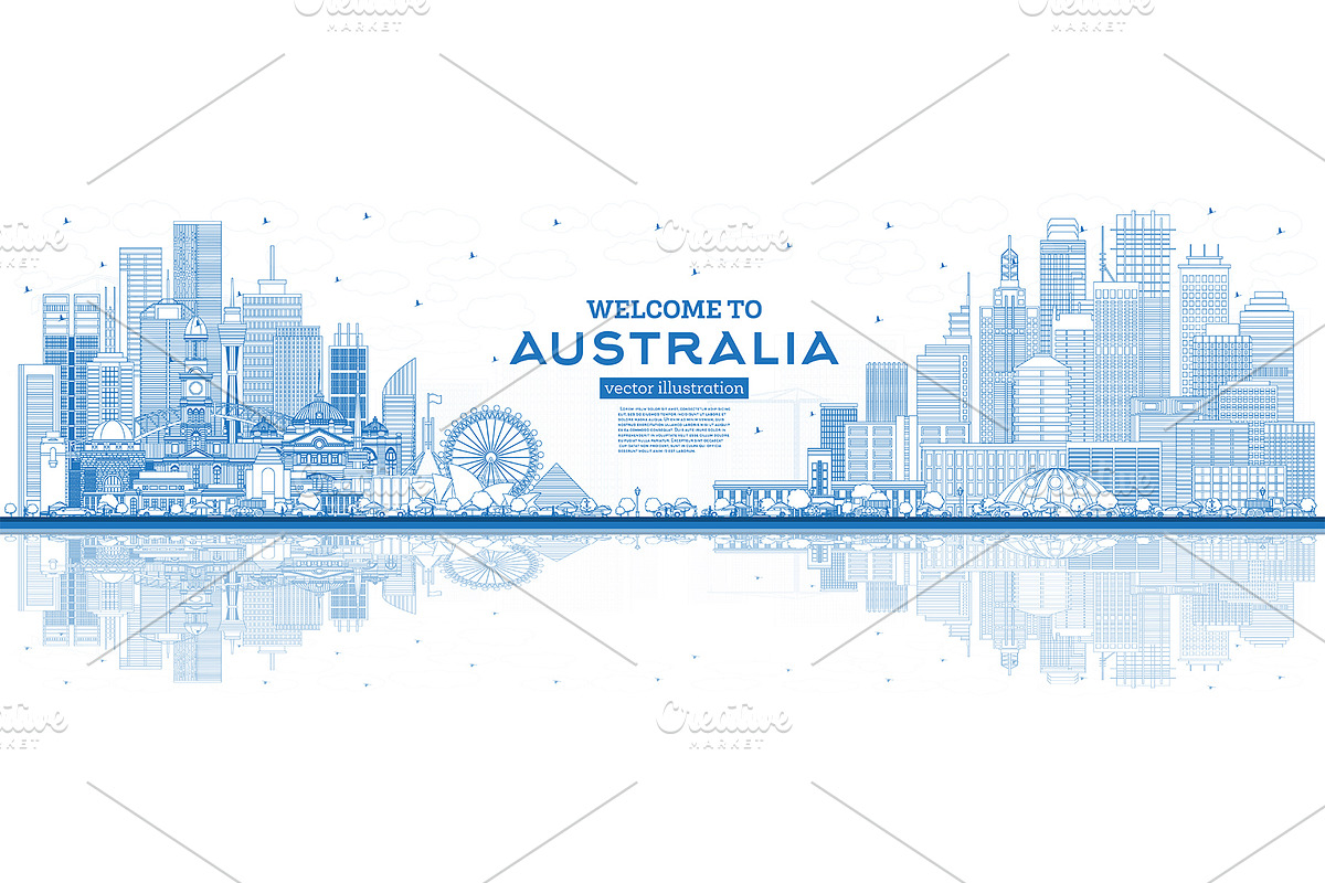 Outline Welcome to Australia Skyline in Illustrations - product preview 8