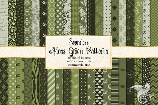 Moss Green Digital Paper Patterns