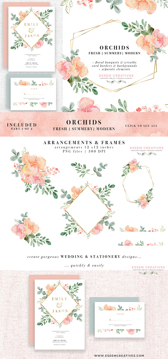 Watercolor Orchids Illustration PNG in Illustrations - product preview 5