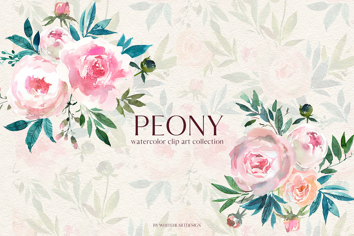 Peony Watercolor Floral Clipart in Illustrations - product preview 8