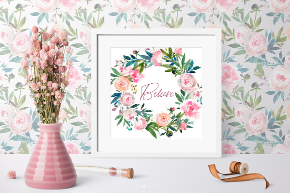 Peony Watercolor Floral Clipart in Illustrations - product preview 4