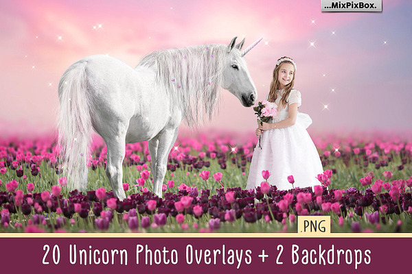 Unicorn PNG Overlays Pack+ Backdrops