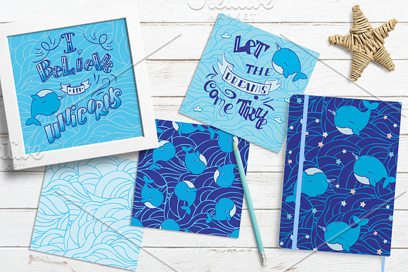 Vector whales patterns set for kids in Patterns - product preview 1