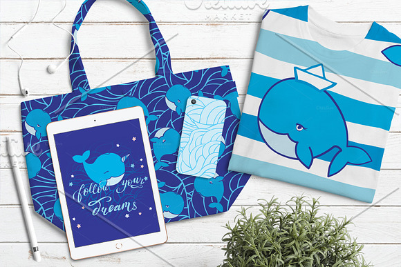 Vector whales patterns set for kids in Patterns - product preview 2