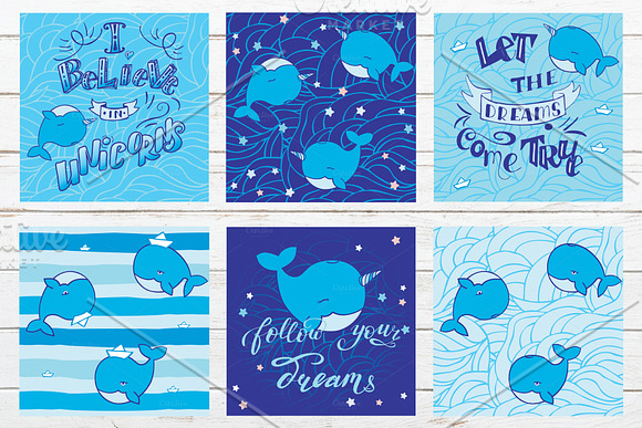 Vector whales patterns set for kids in Patterns - product preview 4