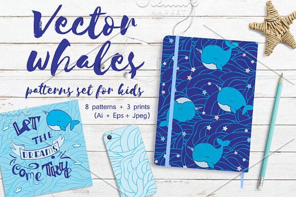 Vector whales patterns set for kids in Patterns - product preview 5