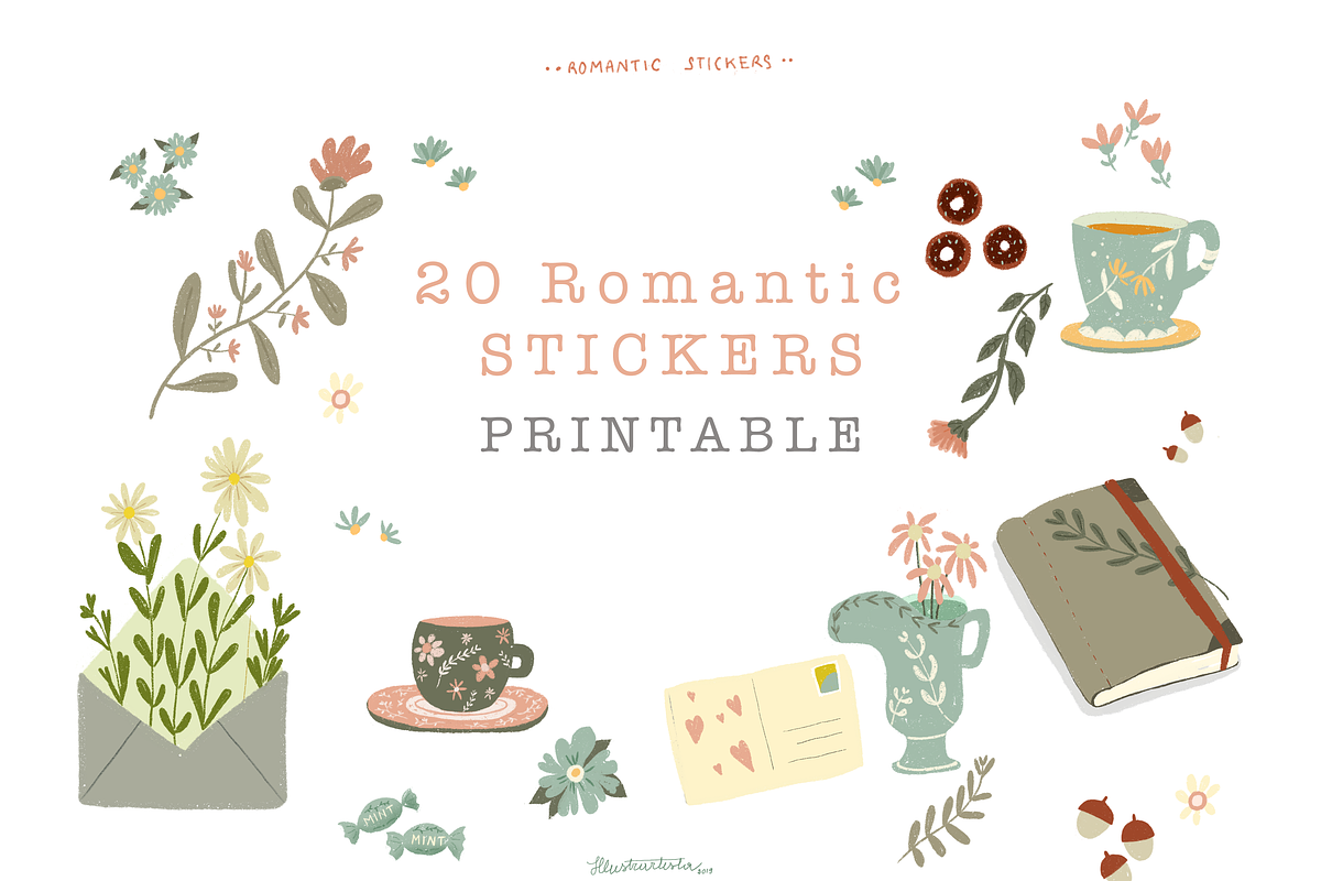 Romantic Vintage Printable Stickers in Illustrations - product preview 8