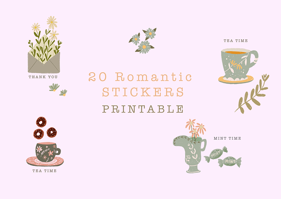 Romantic Vintage Printable Stickers in Illustrations - product preview 1