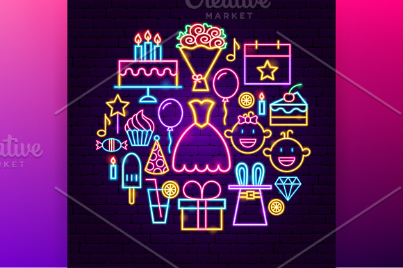 Happy Birthday Neon in Neon Icons - product preview 3
