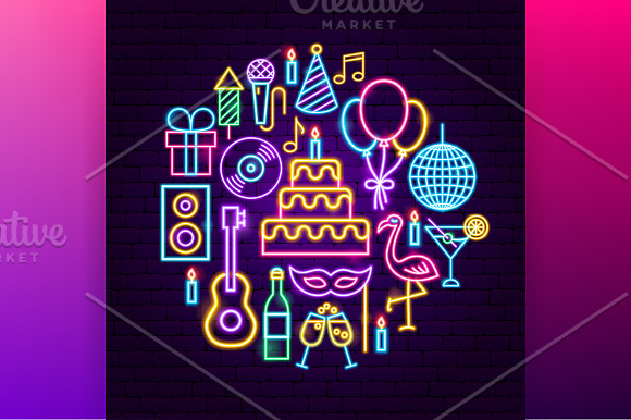 Happy Birthday Neon in Neon Icons - product preview 4