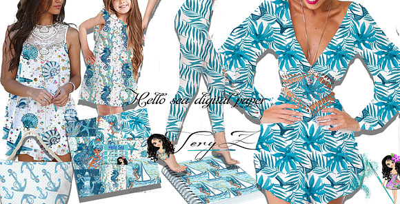 Nautical Pattern, Sea aqua blue in Patterns - product preview 1