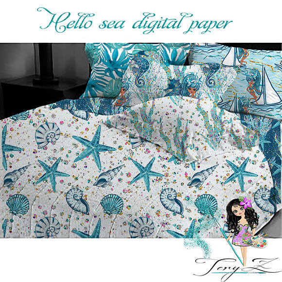 Nautical Pattern, Sea aqua blue in Patterns - product preview 2