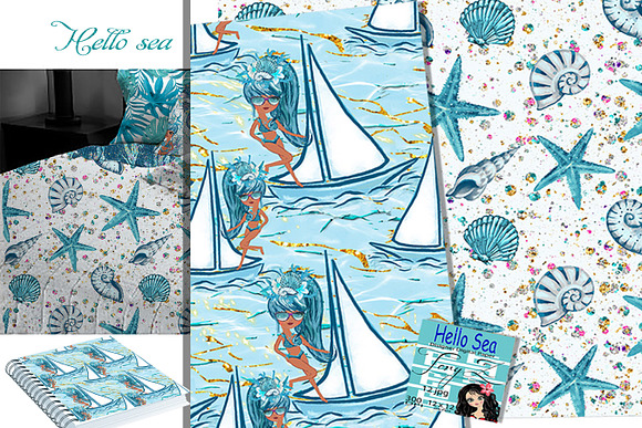 Nautical Pattern, Sea aqua blue in Patterns - product preview 6
