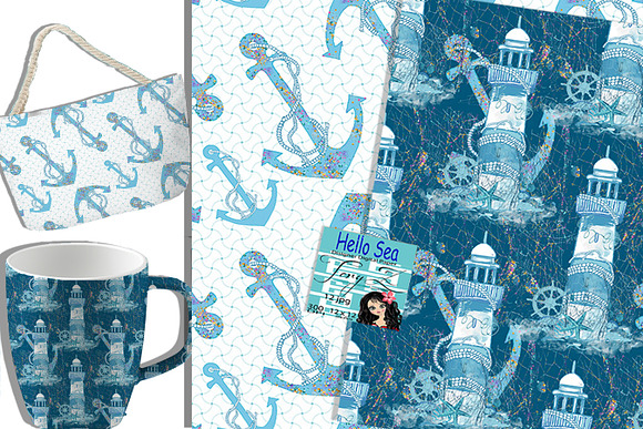 Nautical Pattern, Sea aqua blue in Patterns - product preview 8