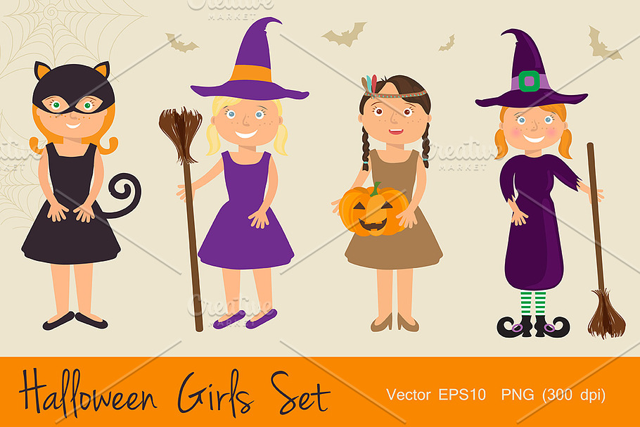 Halloween Cartoon Girls Set