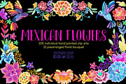 Mexican Flowers, watercolor clipart