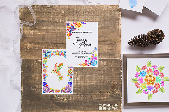 Mexican Flowers, watercolor clipart in Illustrations - product preview 6