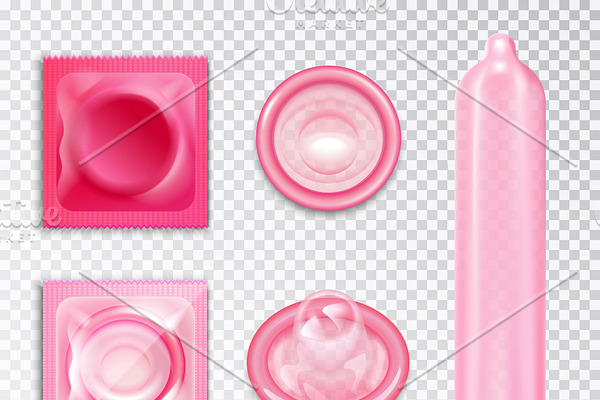 Pink condoms realistic set