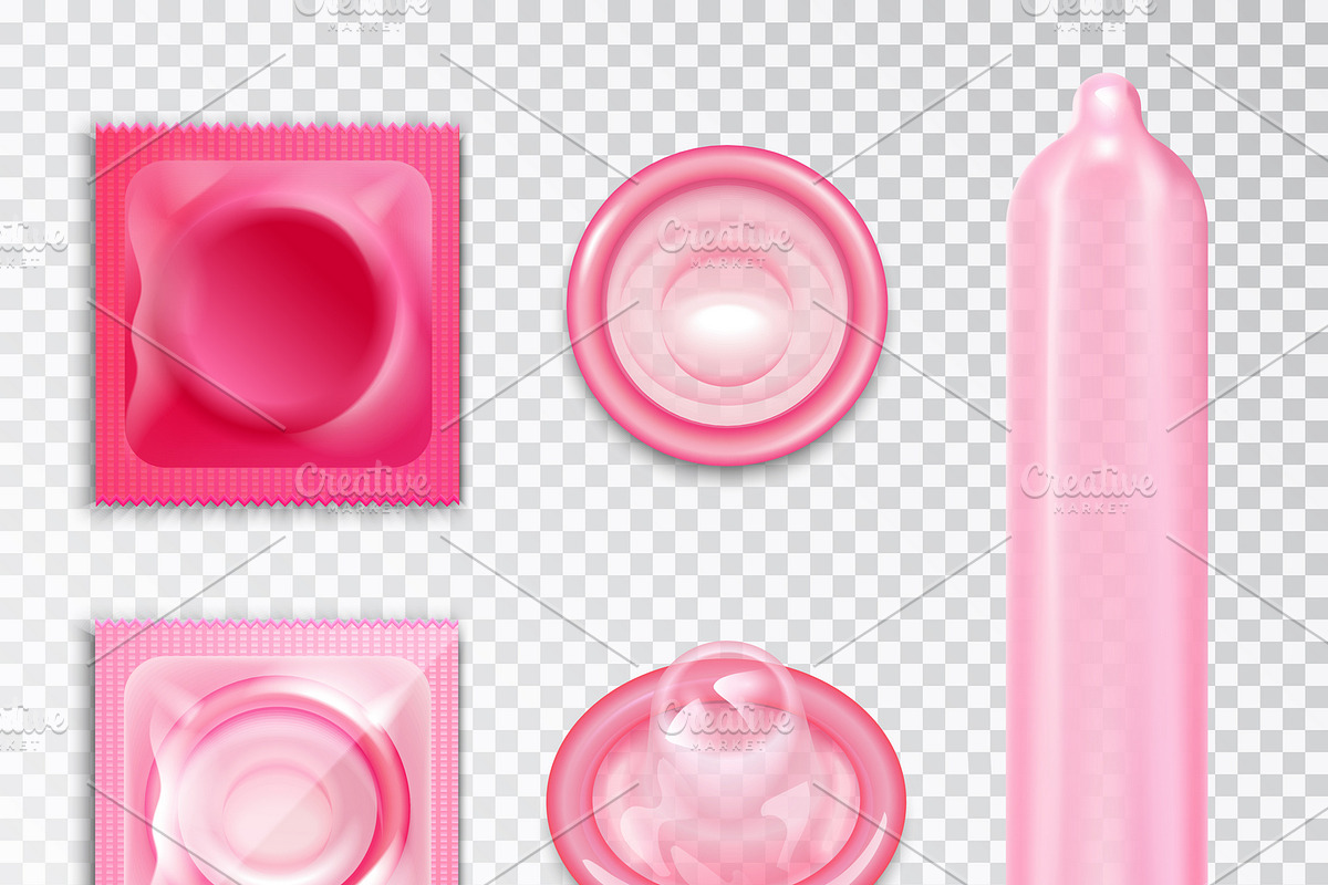 Pink condoms realistic set in Icons - product preview 8